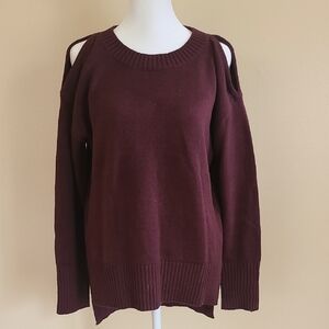 BCBG Max Azria Plum Cold Shoulder Sweater with Ribbed Knit